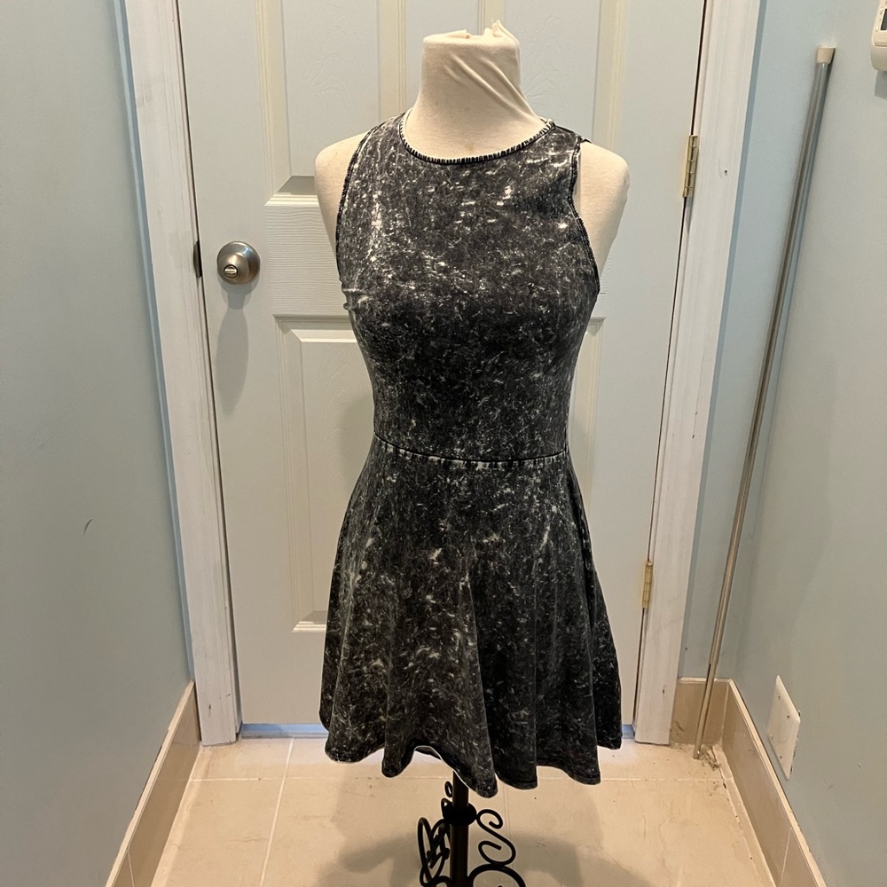 **DIVIDED** A Line skater Gray & White Distressed Bleached Sleeveless Mini Dress
